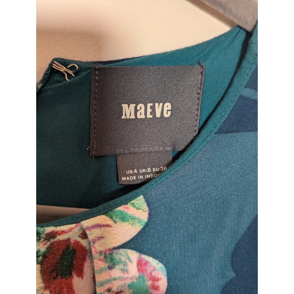 Maeve Anthropologie Floral Flutter Sleeve Midi Dress Size 4 Blue Teal Viscose - Picture 2 of 5